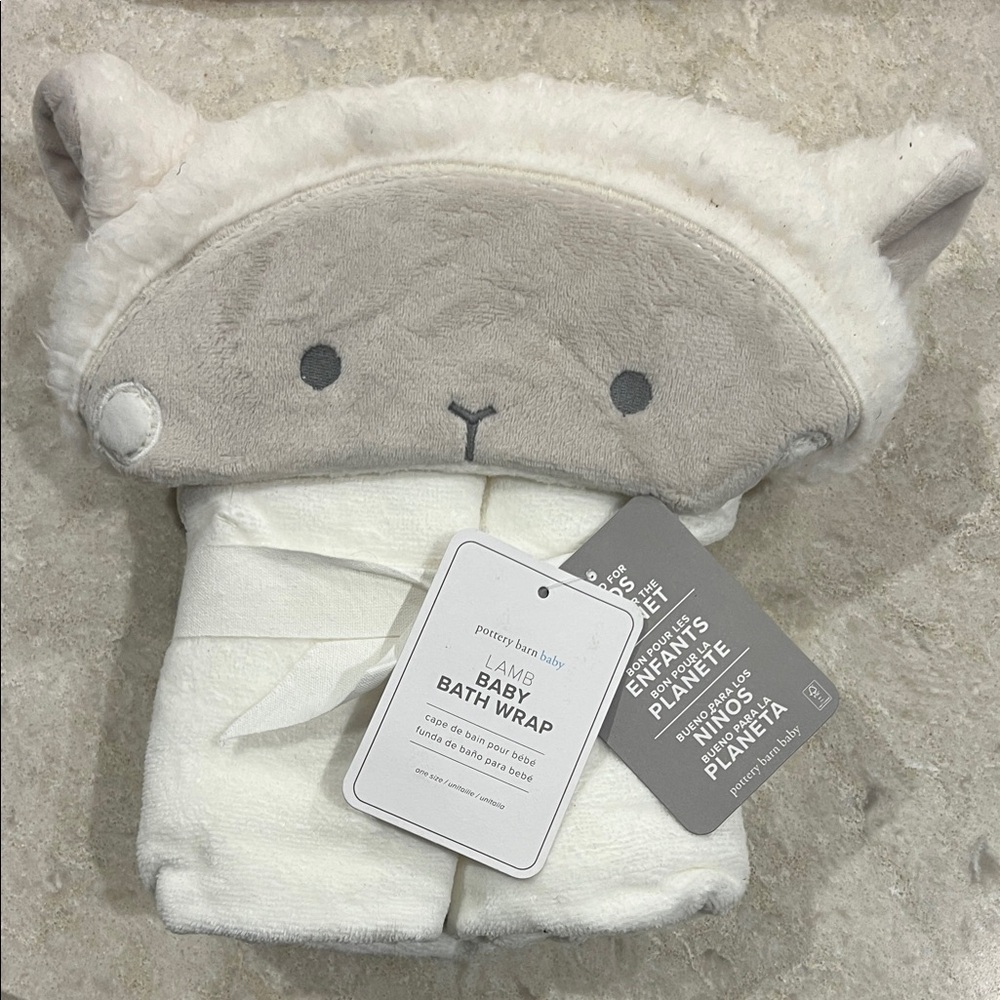 Pottery Barn Kids Gray and White Lamb Baby Bath Wrap